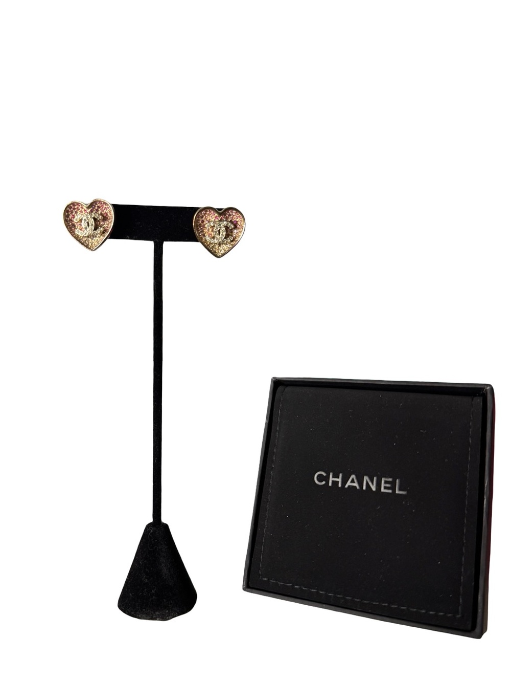 CHANEL Cruise 23P Pink Ombré Crystal CC Heart Earrings - Picture 4 of 9